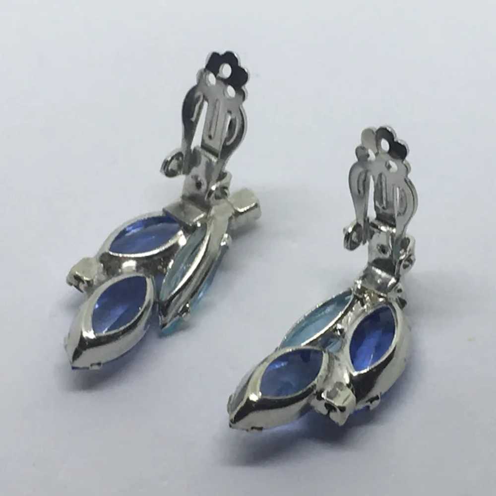 Blue Rhinestone Earrings Clip-Back Mid-Century - image 8
