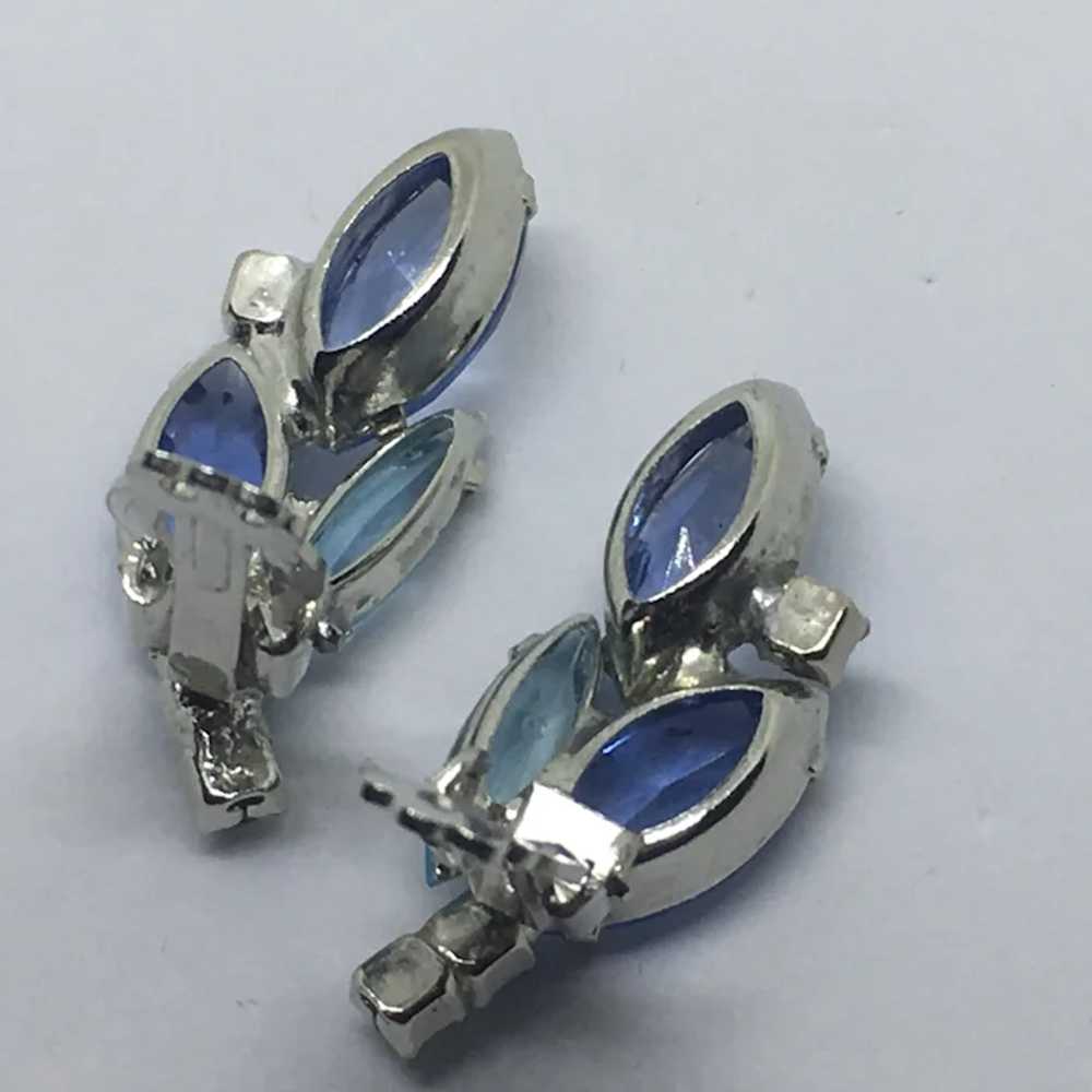 Blue Rhinestone Earrings Clip-Back Mid-Century - image 9