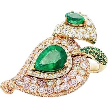 7.06 Carat Pink Diamonds & Emerald Ring 18kt Gold - image 1