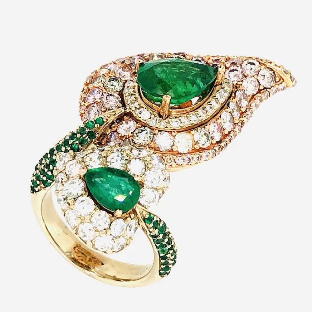 7.06 Carat Pink Diamonds & Emerald Ring 18kt Gold - image 3