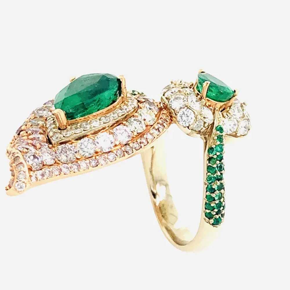 7.06 Carat Pink Diamonds & Emerald Ring 18kt Gold - image 5