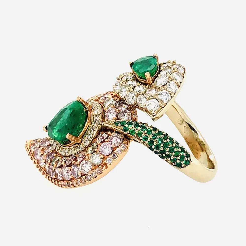 7.06 Carat Pink Diamonds & Emerald Ring 18kt Gold - image 7