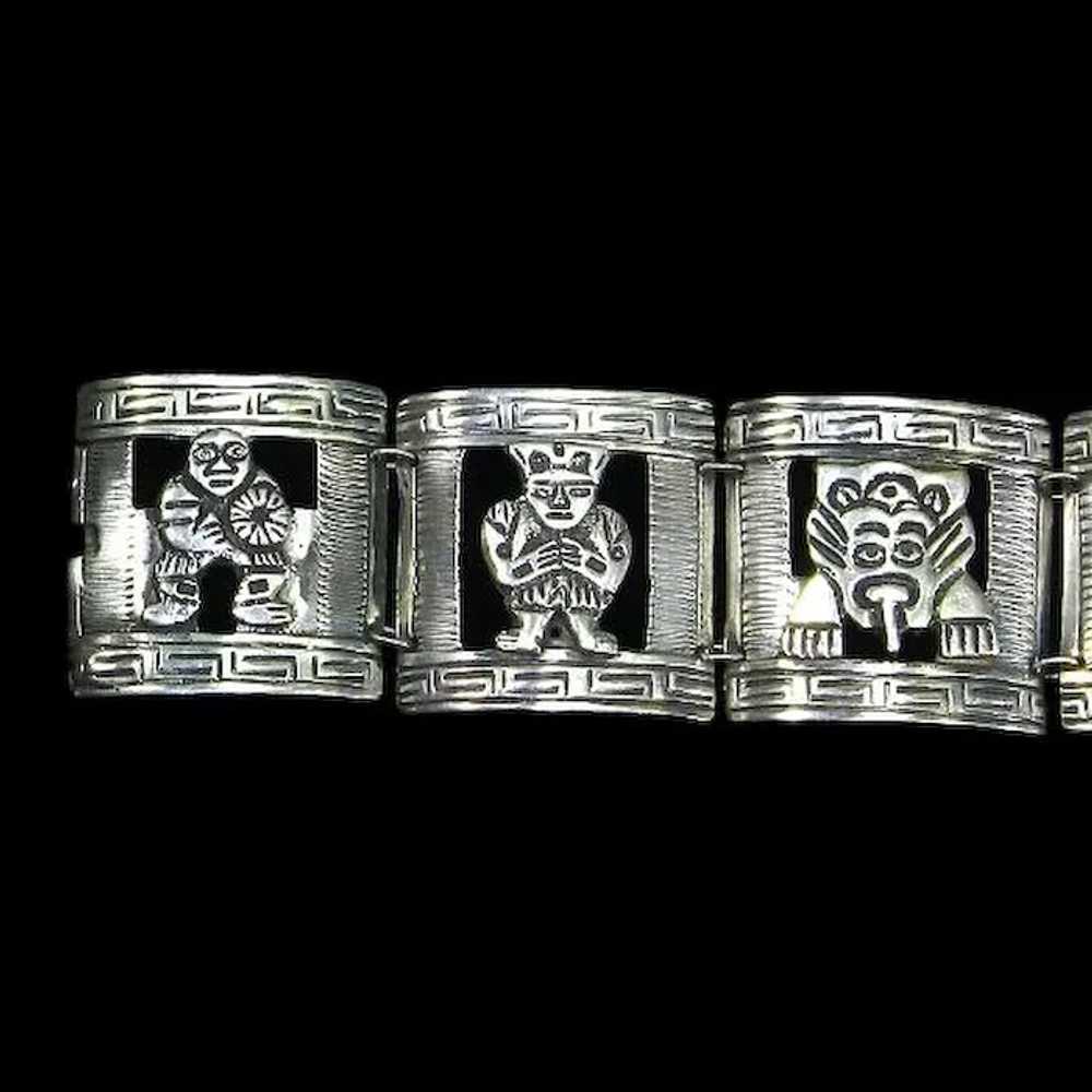 Early Mexican Sterling Silver Panel Bracelet – pr… - image 2