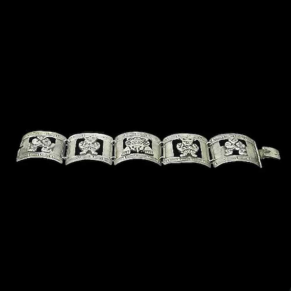 Early Mexican Sterling Silver Panel Bracelet – pr… - image 4