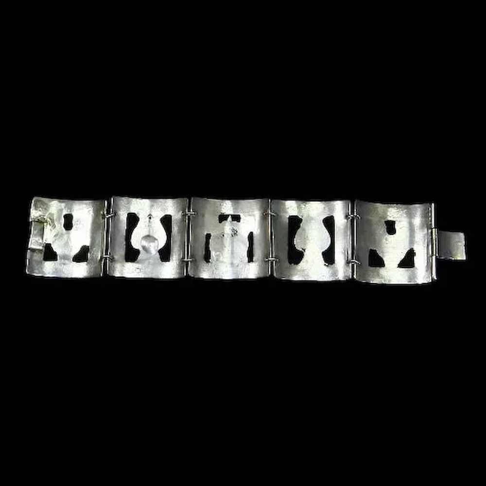 Early Mexican Sterling Silver Panel Bracelet – pr… - image 5