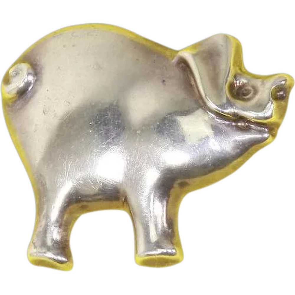 Pig Figural Pin – Sterling Large – Three-Dimensio… - image 1