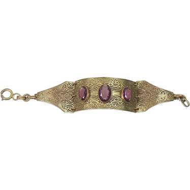 Antique Art Nouveau Brass faux Amethyst Bracelet –