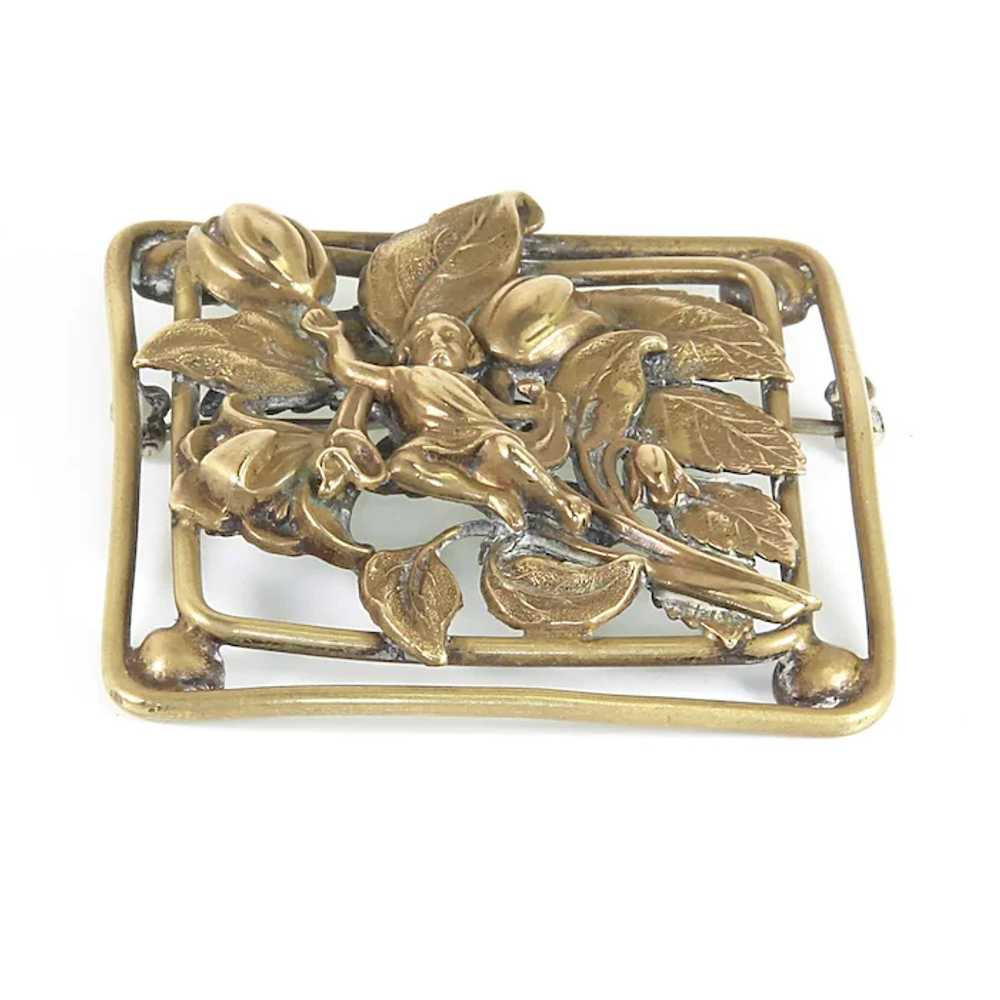 Art Nouveau Repoussé Brass Dimensional Brooch – C… - image 3