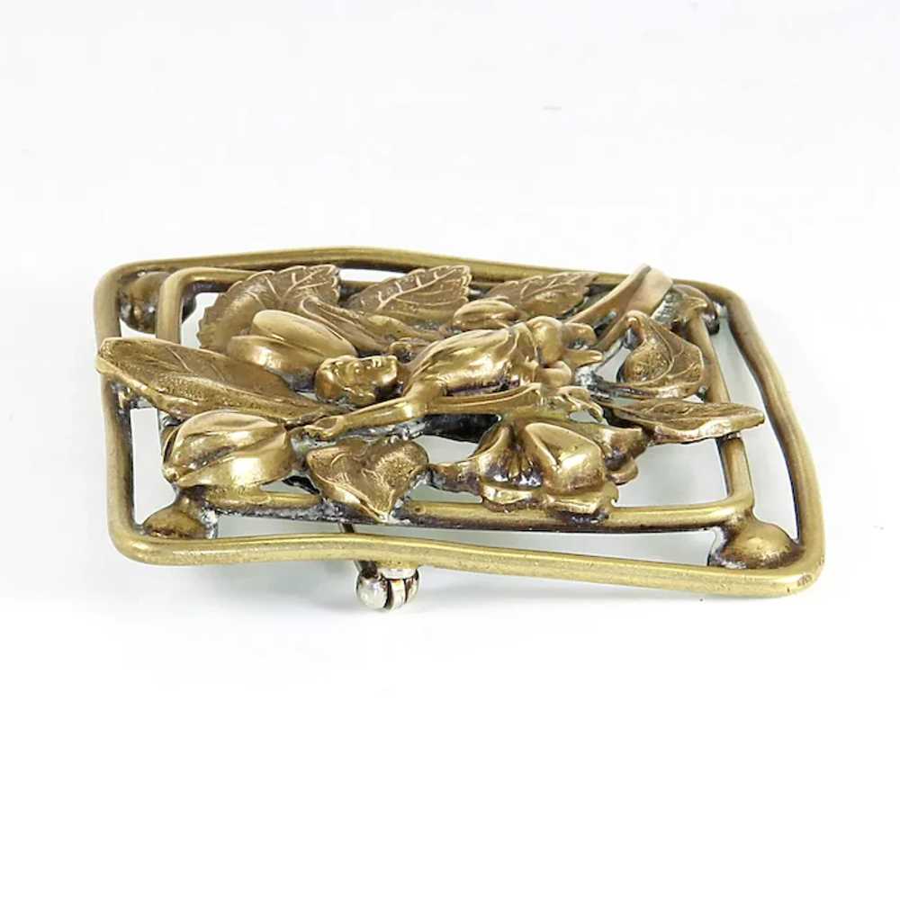 Art Nouveau Repoussé Brass Dimensional Brooch – C… - image 4
