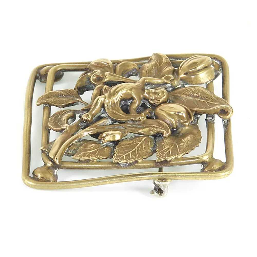 Art Nouveau Repoussé Brass Dimensional Brooch – C… - image 5