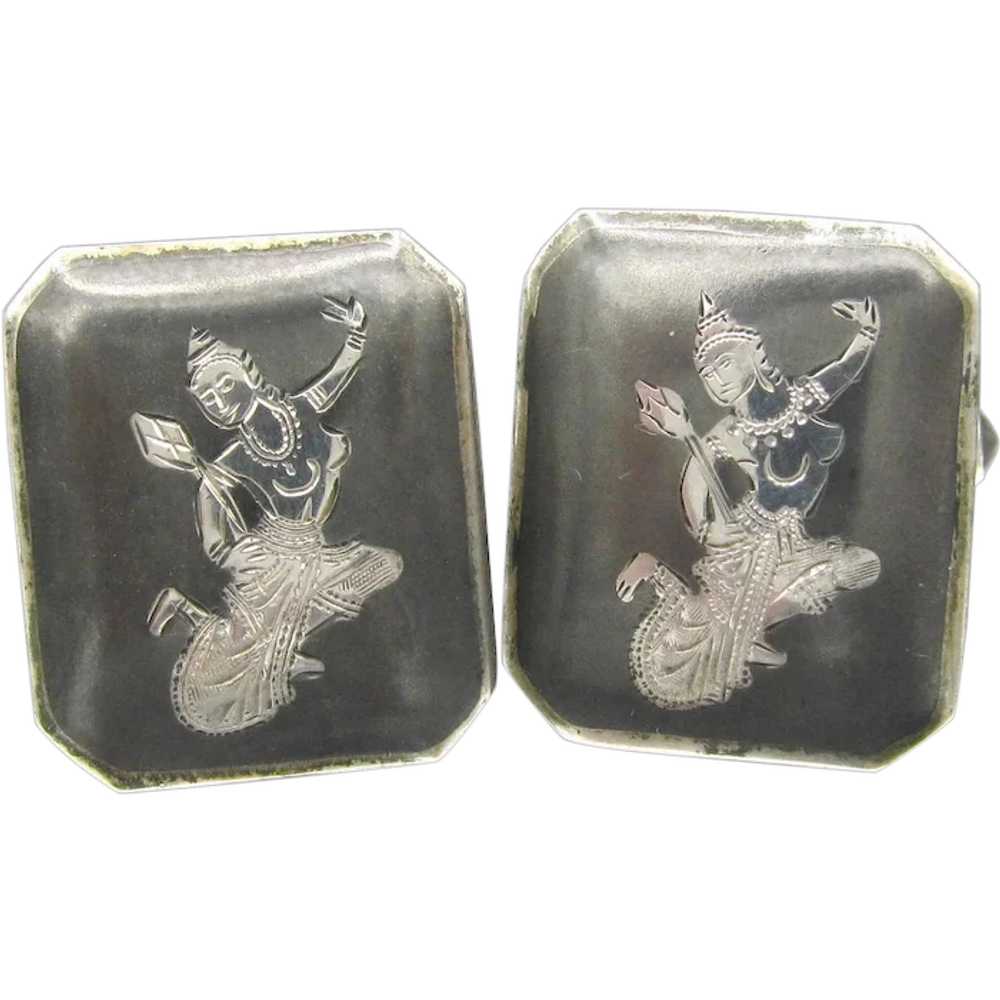 Vintage Thai Dancers Siam Sterling Cufflinks Silver C Gem