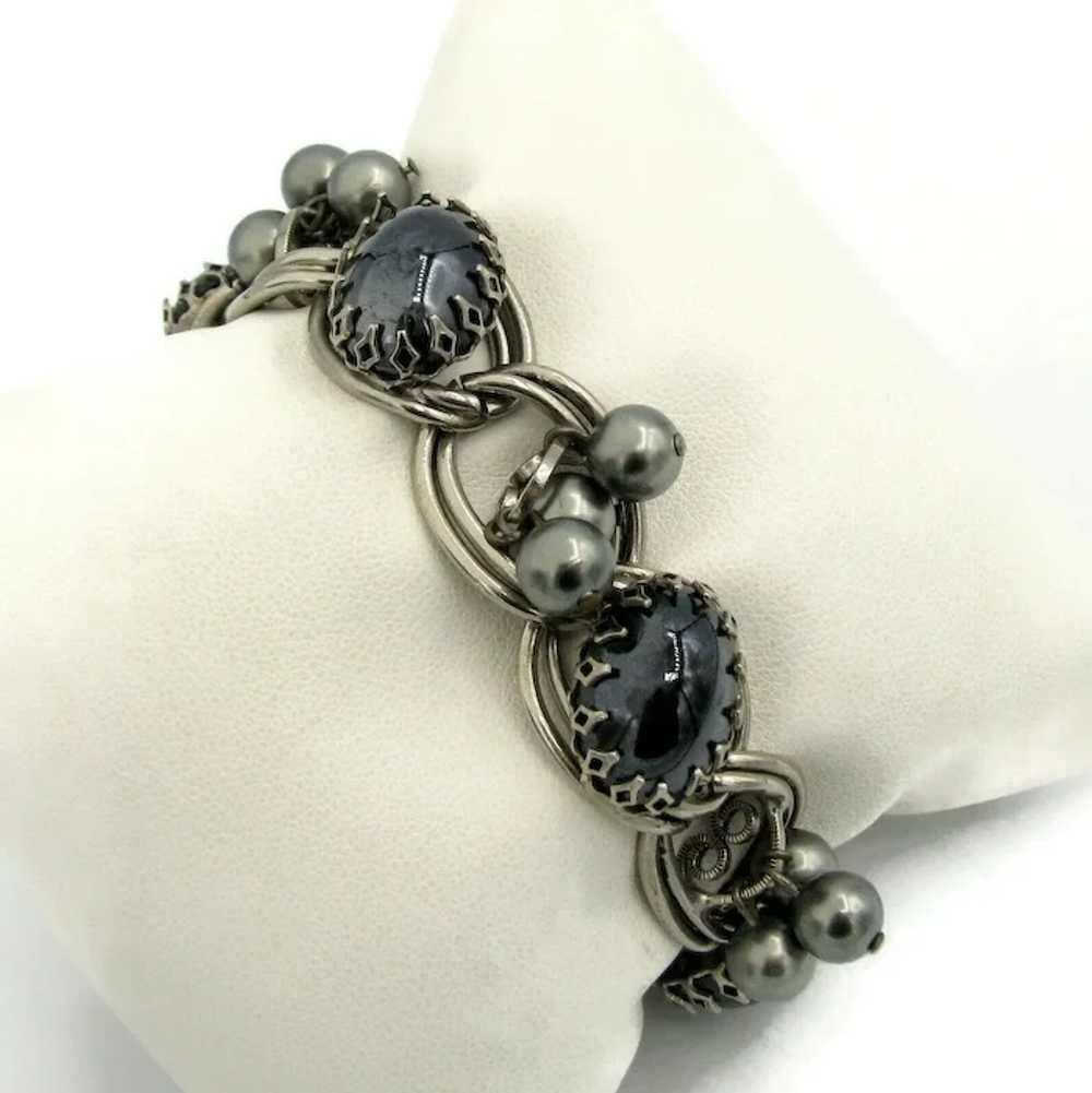 Vintage Black Faux Hematite Cabs and Silver Faux … - image 2