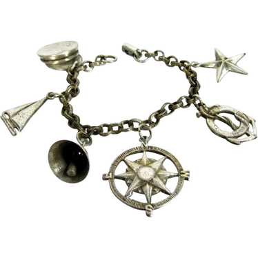 Vintage CORO HTF Nautical Charm Bracelet Silver T… - image 1
