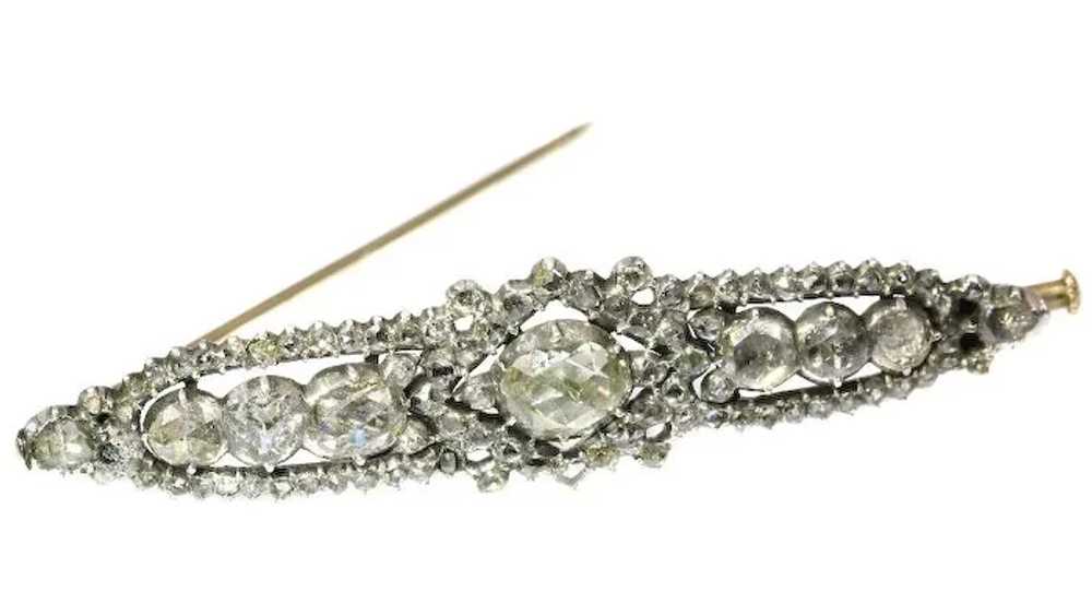 Victorian Antique Rose Cut Diamond Bar Brooch, 18… - image 3