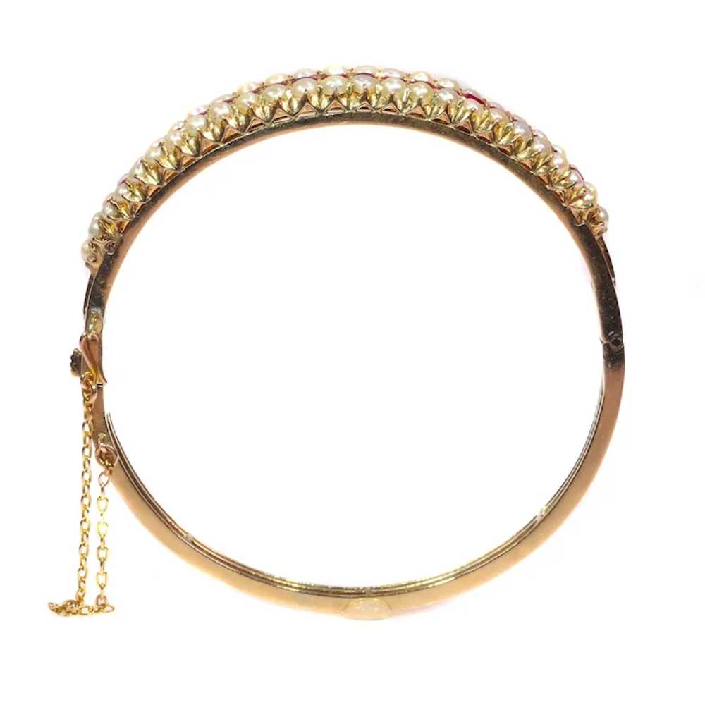 Vintage antique gold bangle with natural pearls a… - image 3