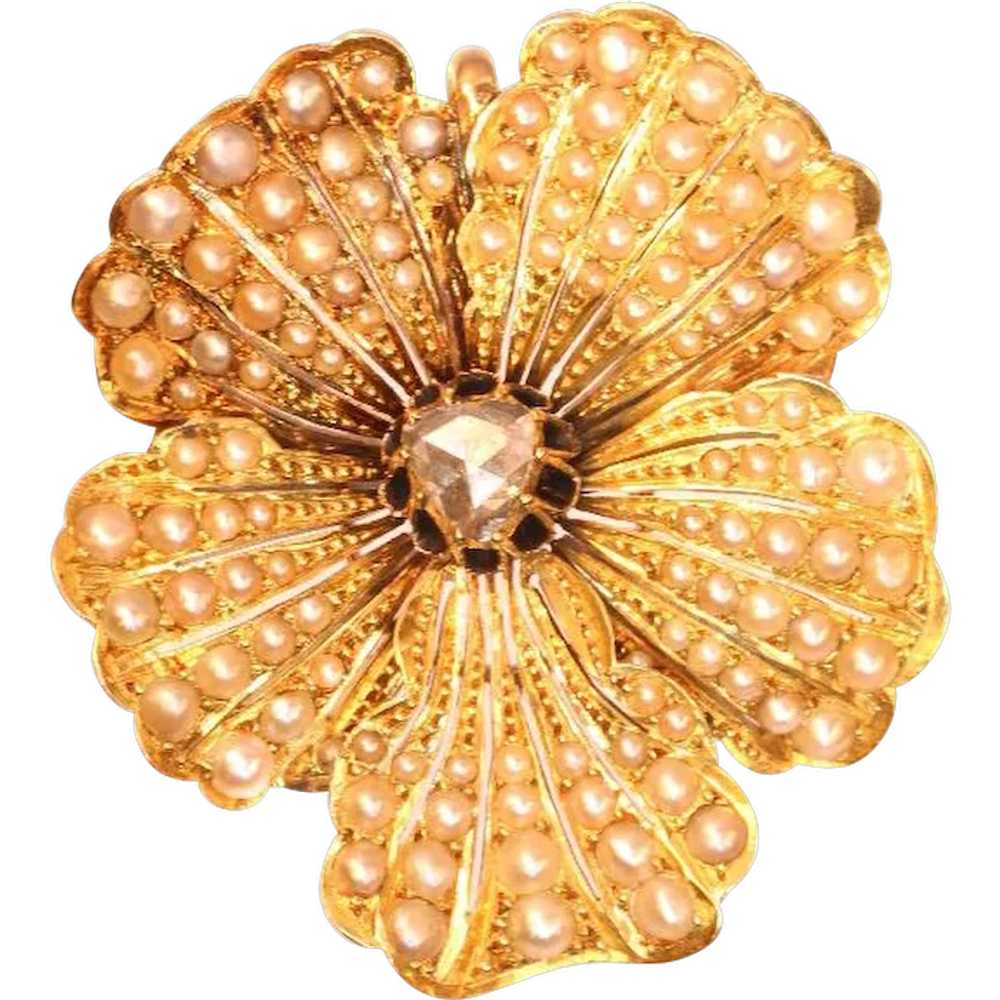 Antique Victorian gold pansy flower combined pend… - image 1