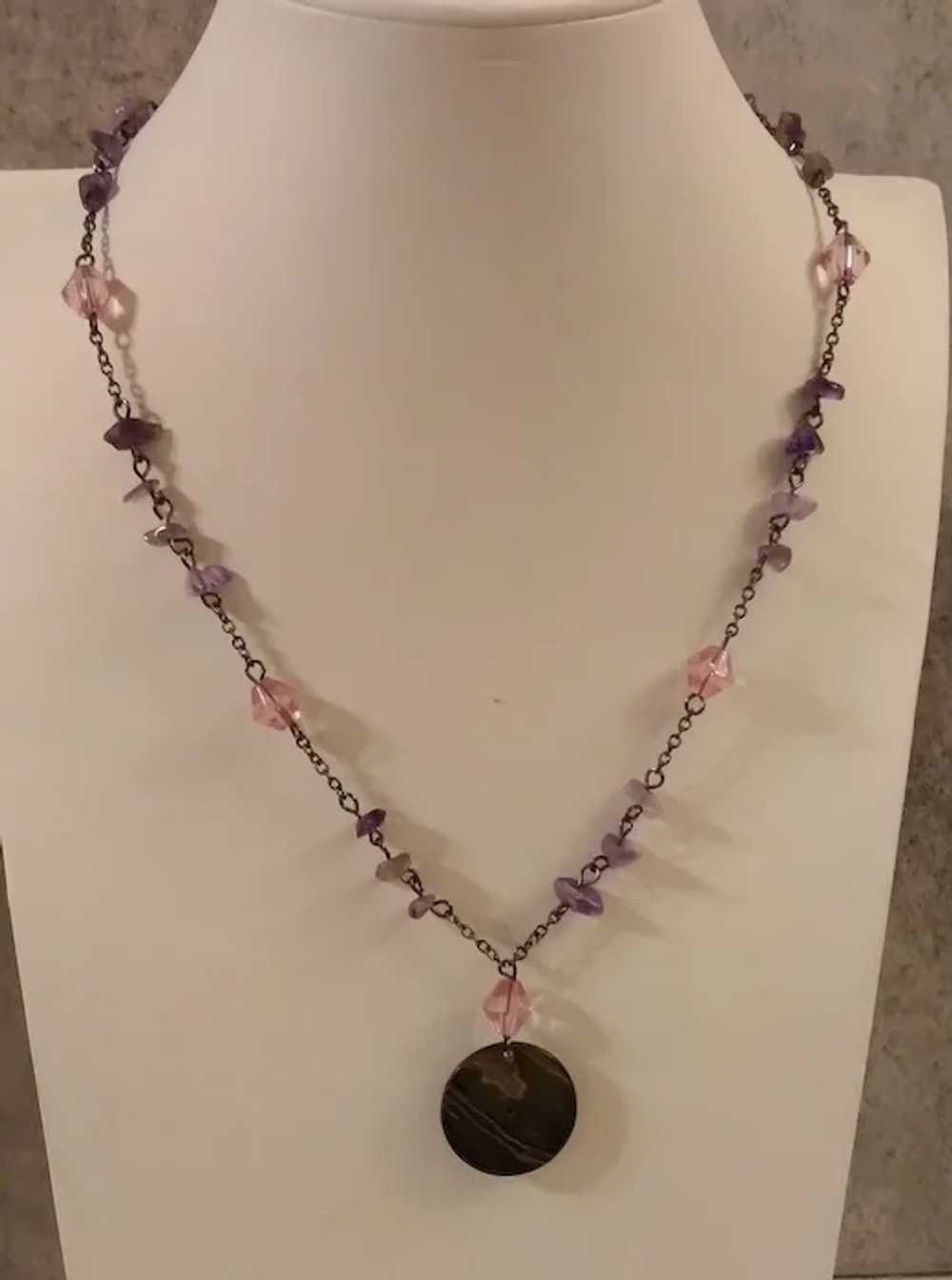 Anne Kline Mother of Pearl Necklace with Amethyst… - image 7