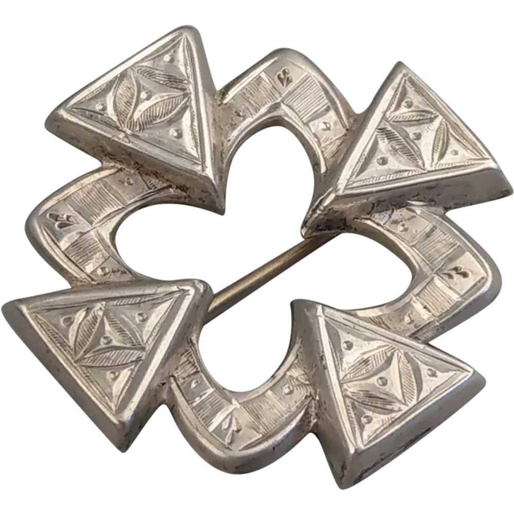 Clover shaped Sterling Silver Celtic Brooch - image 1