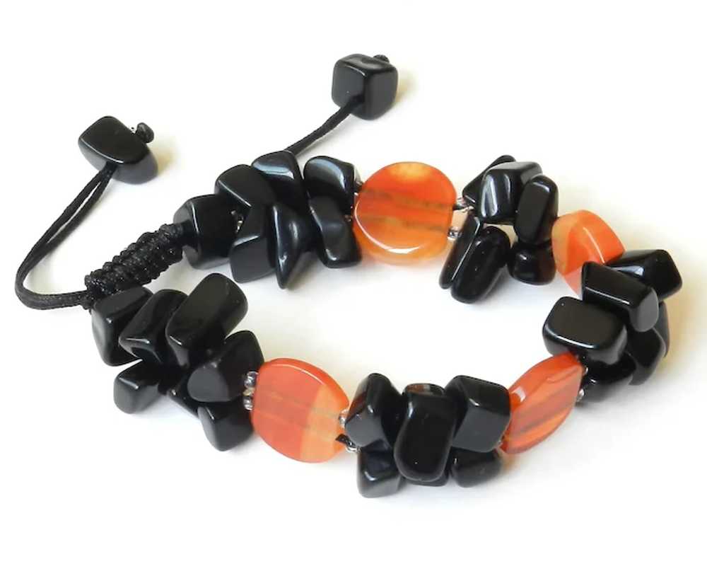 Black Obsidian with Carnelian Gemstone Bracelet, … - image 4