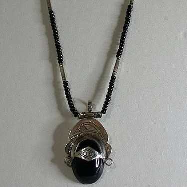 Silver/Black Onyx/Black & Silver Bead Necklace 22… - image 1