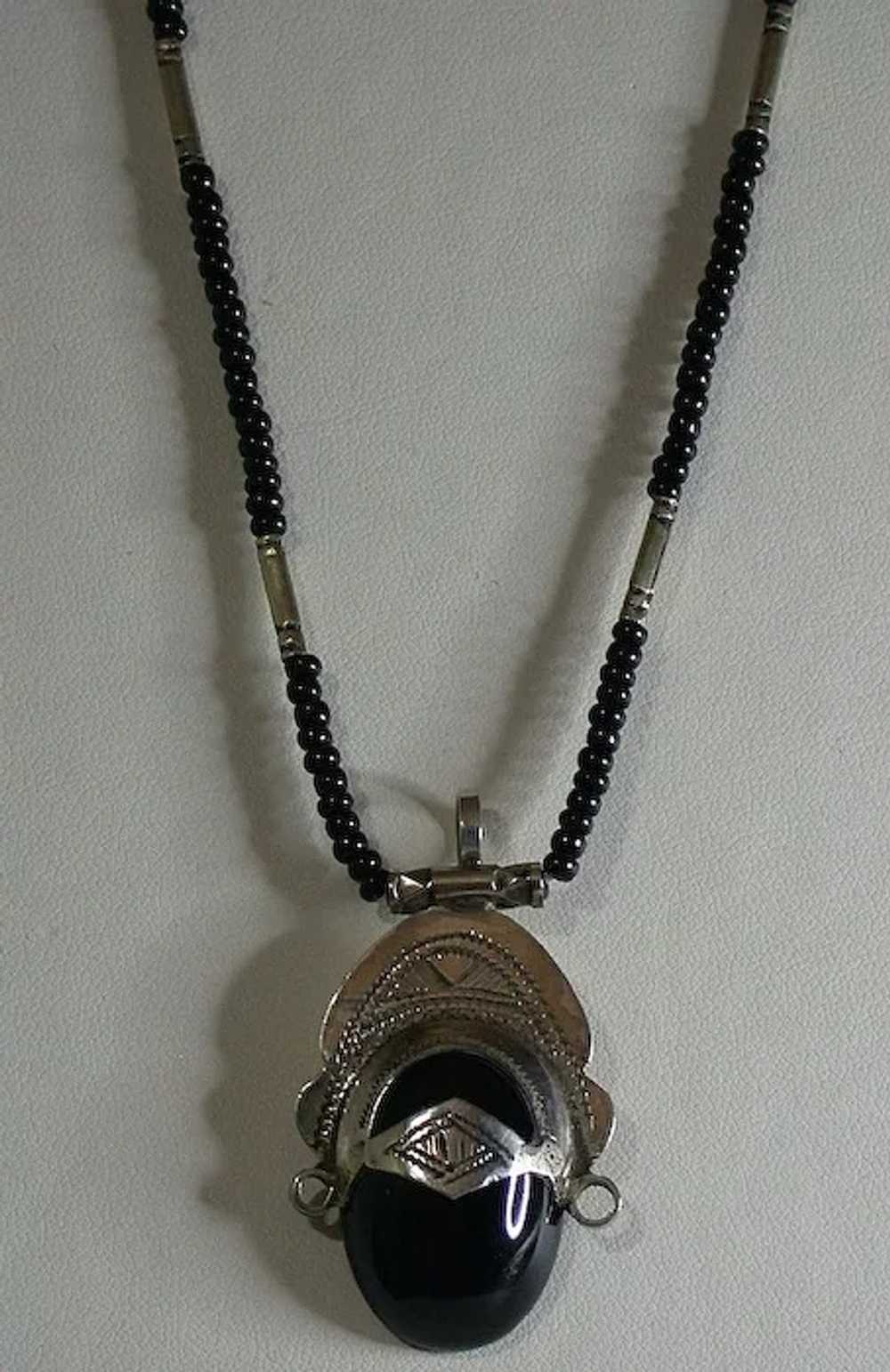 Silver/Black Onyx/Black & Silver Bead Necklace 22… - image 2