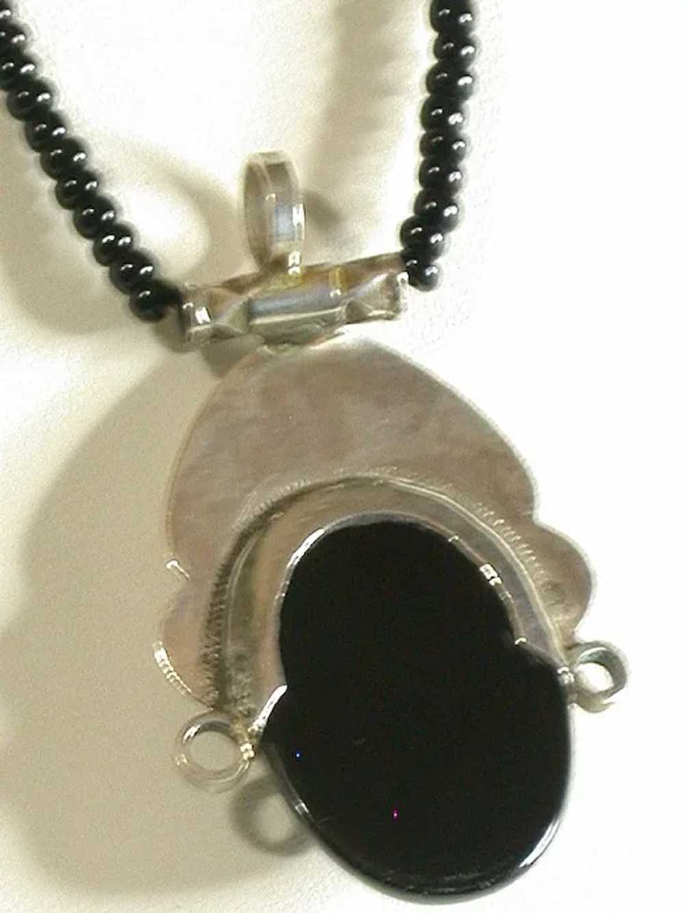 Silver/Black Onyx/Black & Silver Bead Necklace 22… - image 3