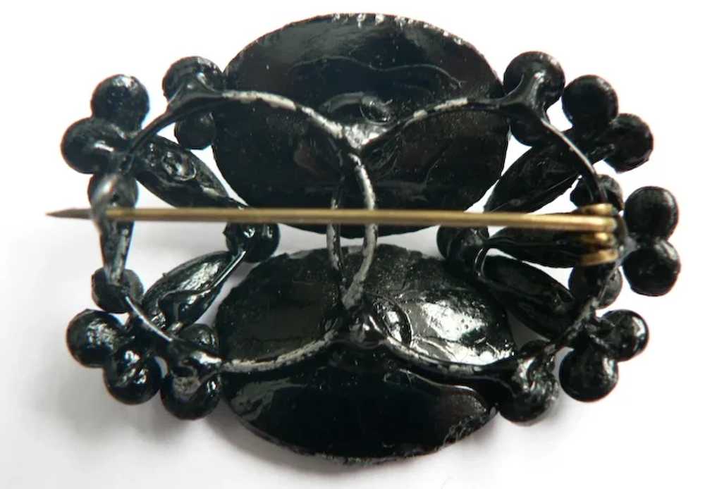 Antique Victorian Mourning Pin Brooch Black Jet G… - image 2