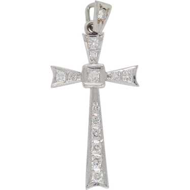 Mid-Century Modern Platinum and Diamond Cross Pend