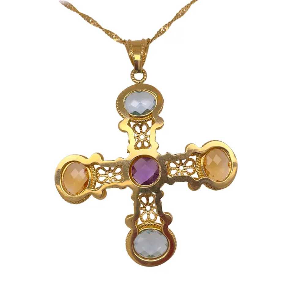 18K Yellow Gold Maltese Cross Multi-Stone Pendant… - image 5