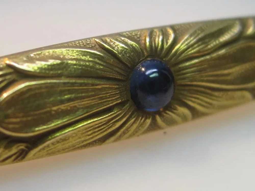 Art Nouveau Blue Sapphire Cabochon Engraved Pin Y… - image 3