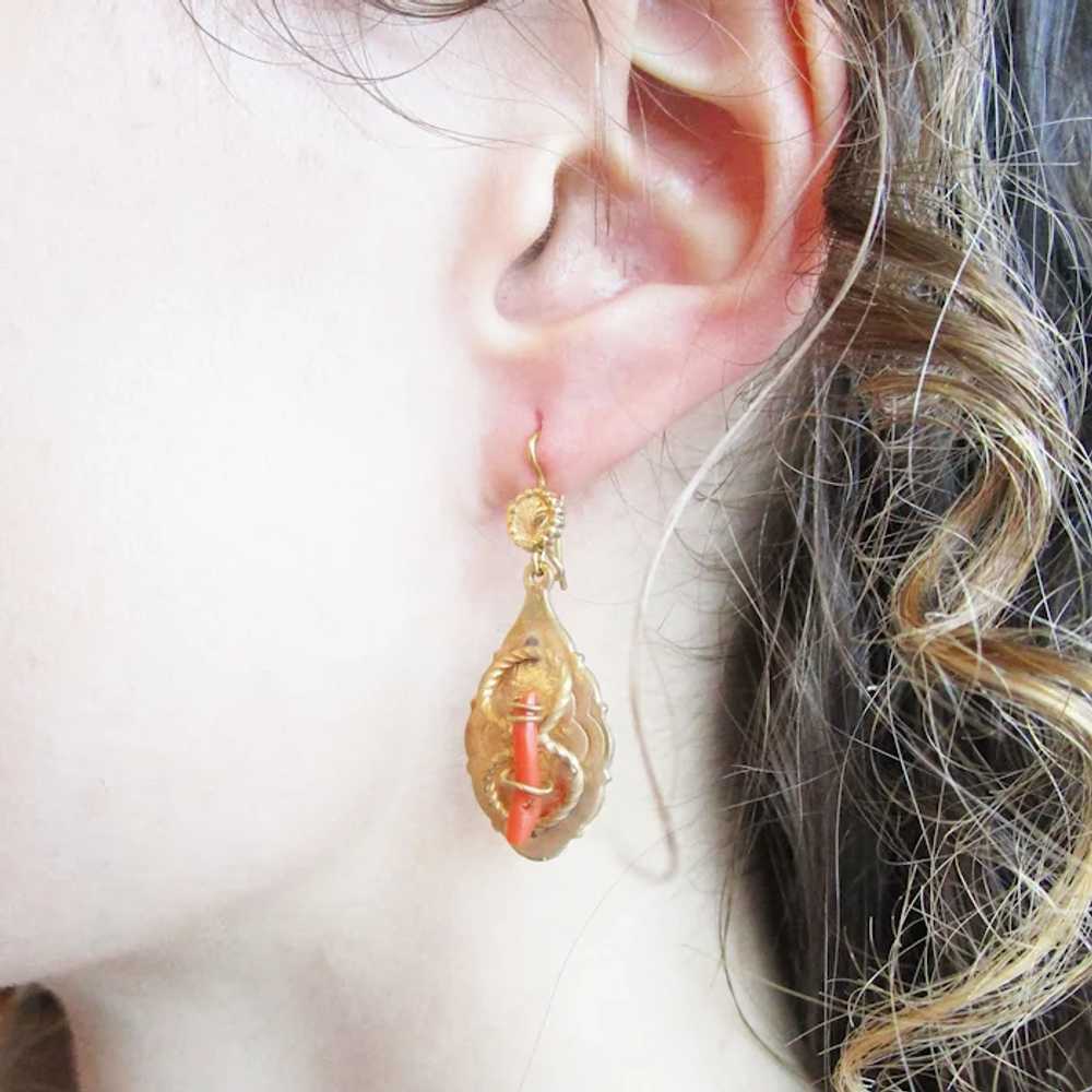 Victorian Gold Filled Knot Coral Branch Dangle Ea… - image 2