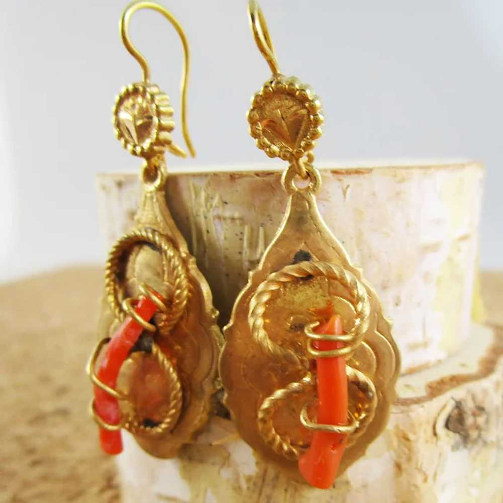 Victorian Gold Filled Knot Coral Branch Dangle Ea… - image 3