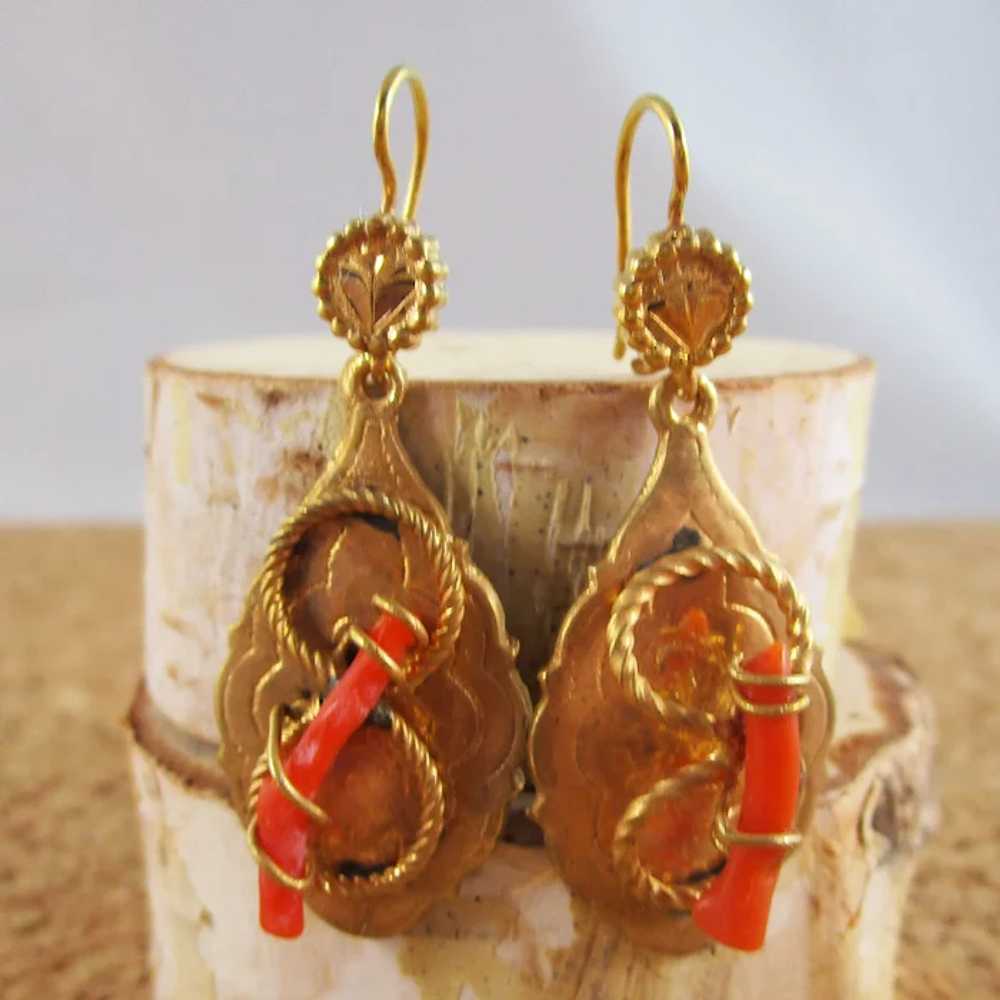 Victorian Gold Filled Knot Coral Branch Dangle Ea… - image 4