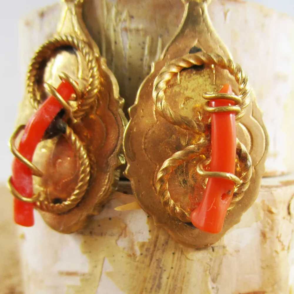Victorian Gold Filled Knot Coral Branch Dangle Ea… - image 5