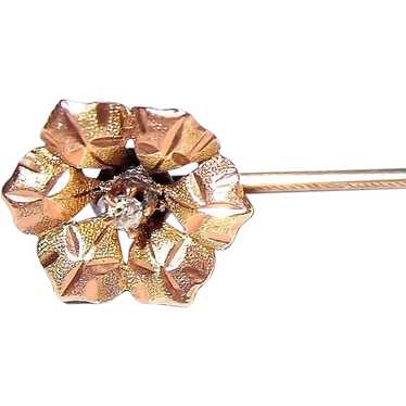 Art Nouveau Tie Pin 10kt Gold Diamond Floral - image 1
