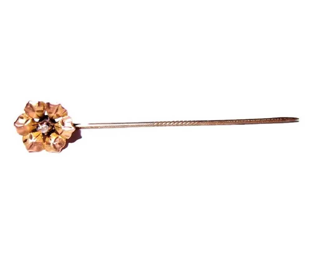 Art Nouveau Tie Pin 10kt Gold Diamond Floral - image 2