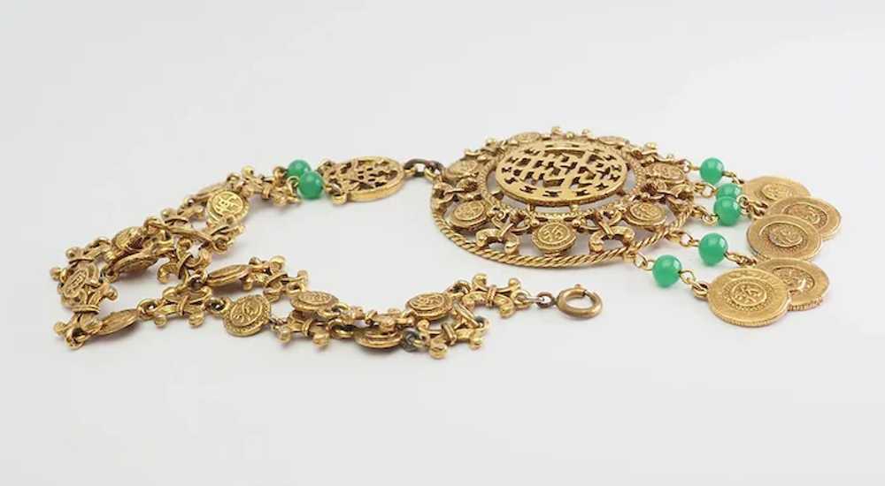 Vintage large gold tone metal Chinese Asian motif… - image 3