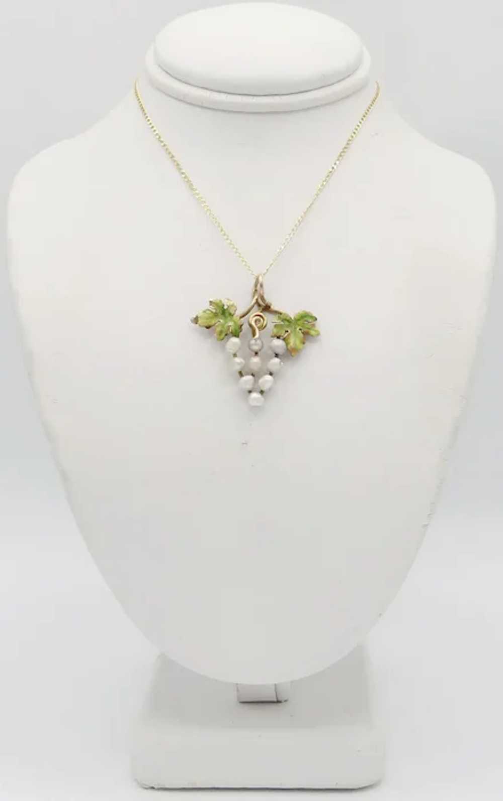 Antique Victorian 14K Gold Enamel & Pearl Grapes … - image 4