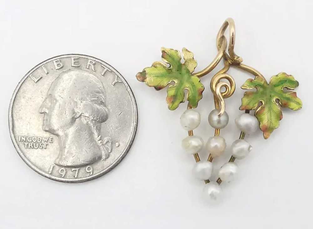 Antique Victorian 14K Gold Enamel & Pearl Grapes … - image 5