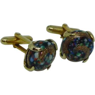 Swank Glass Multicolored Gold Tone Cuff Links Cuf… - image 1