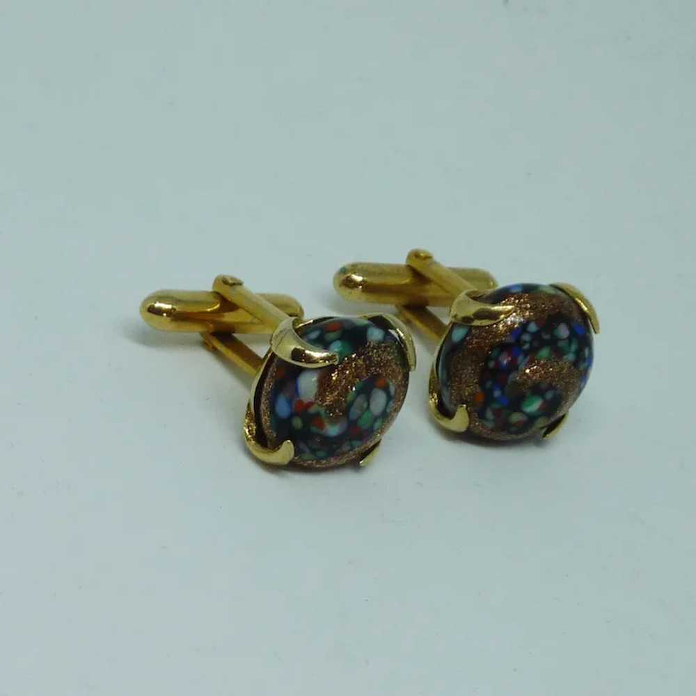 Swank Glass Multicolored Gold Tone Cuff Links Cuf… - image 2