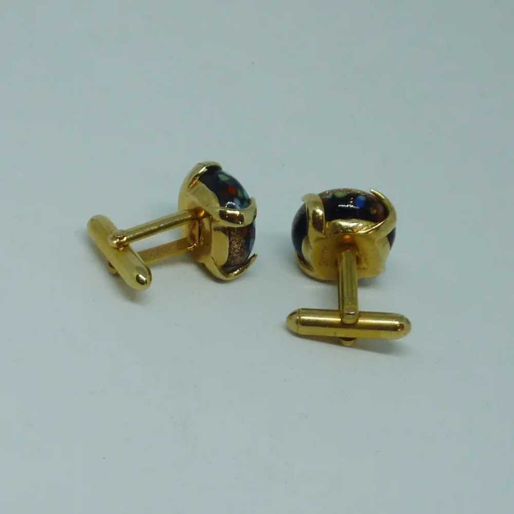 Swank Glass Multicolored Gold Tone Cuff Links Cuf… - image 3