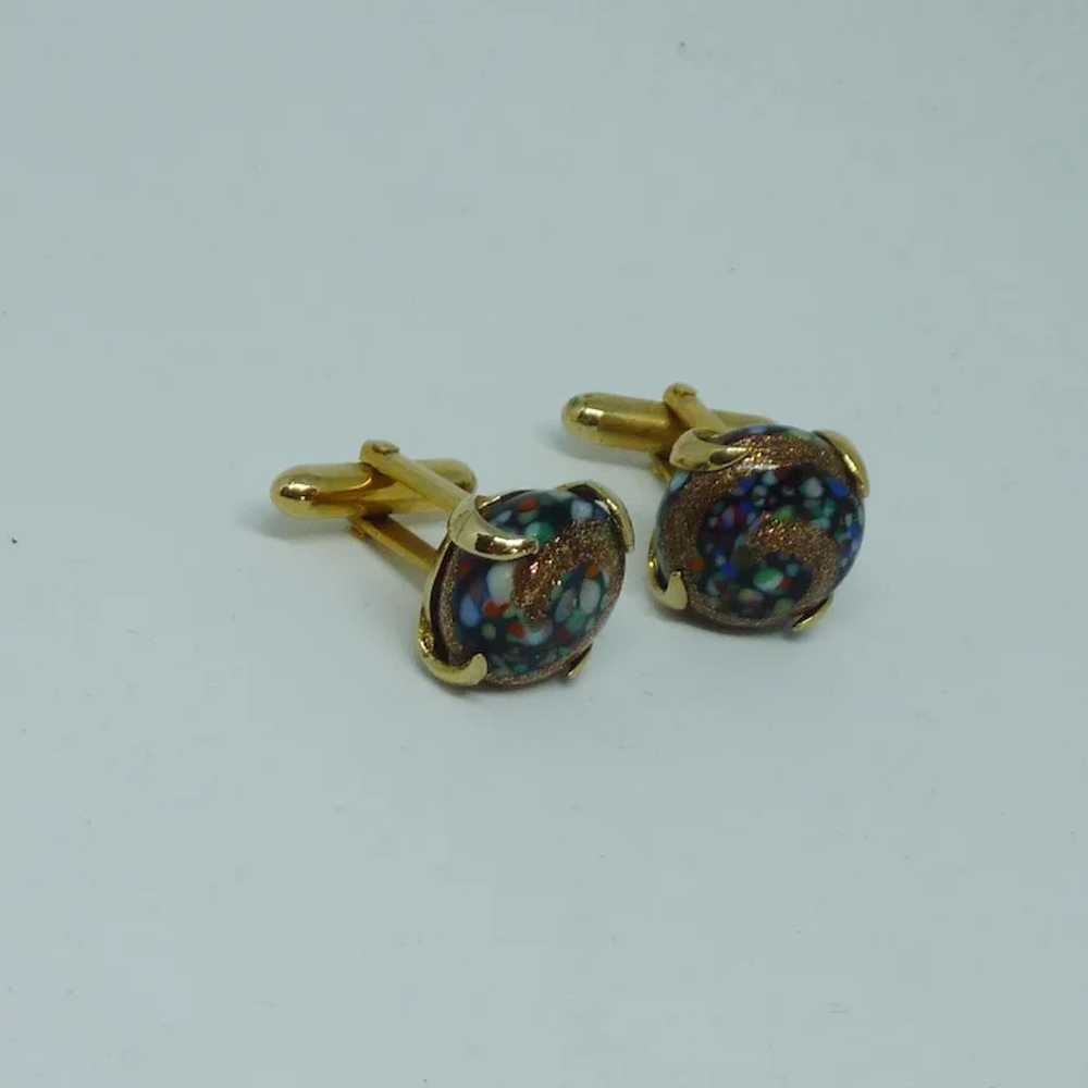 Swank Glass Multicolored Gold Tone Cuff Links Cuf… - image 4