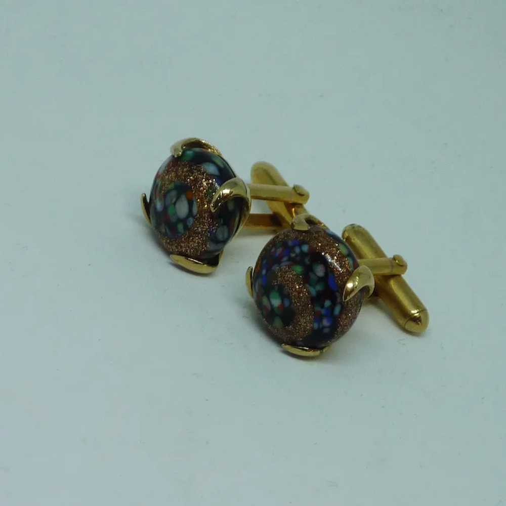 Swank Glass Multicolored Gold Tone Cuff Links Cuf… - image 5