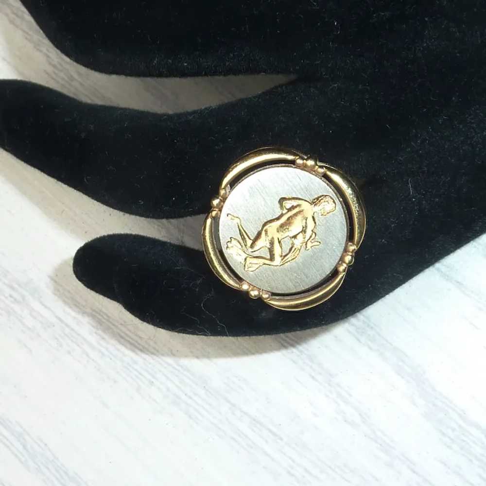 Aquarius Zodiac Round Silver and Gold Tone Cuffli… - image 2