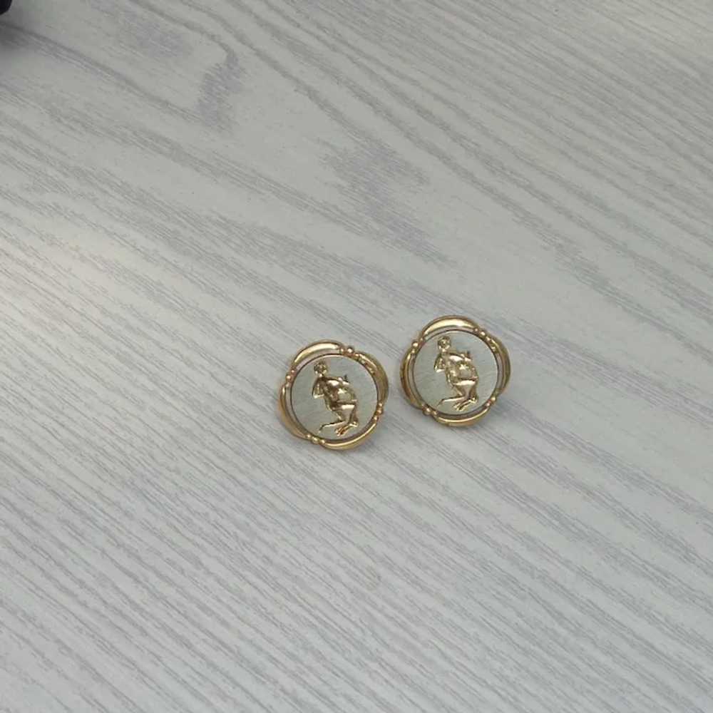 Aquarius Zodiac Round Silver and Gold Tone Cuffli… - image 3