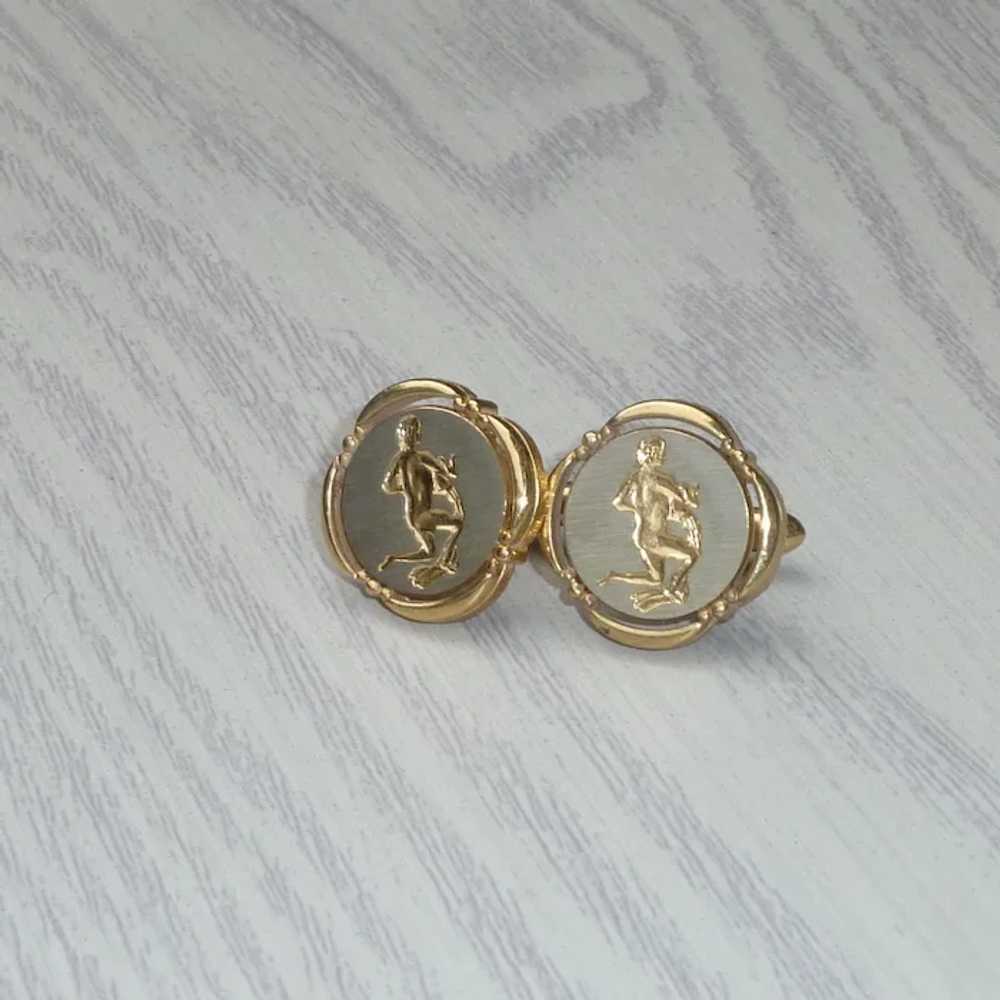 Aquarius Zodiac Round Silver and Gold Tone Cuffli… - image 4