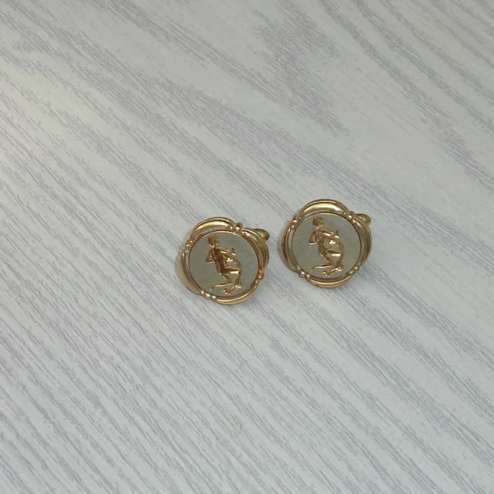 Aquarius Zodiac Round Silver and Gold Tone Cuffli… - image 5