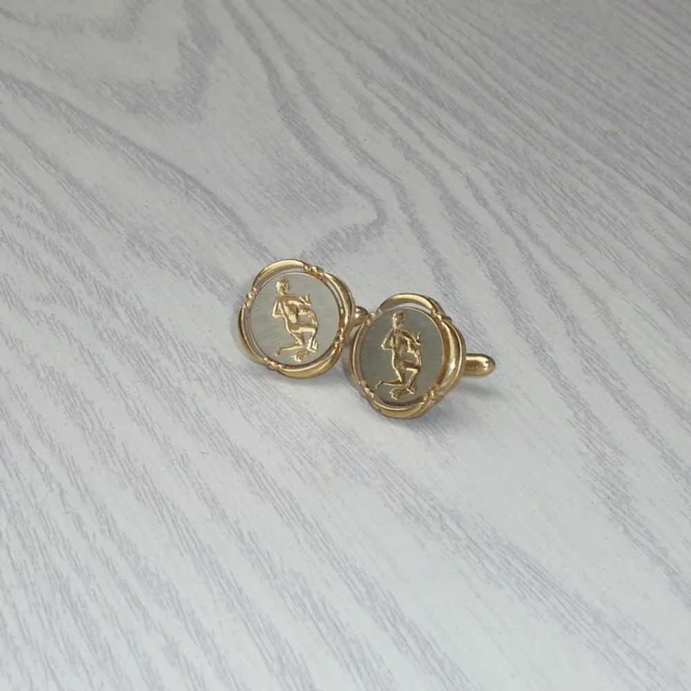 Aquarius Zodiac Round Silver and Gold Tone Cuffli… - image 7