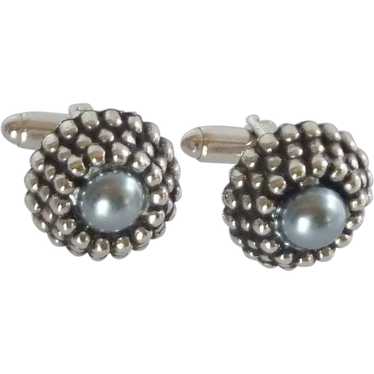 Silver Tone Dome with Blue Grey Center Cufflinks C